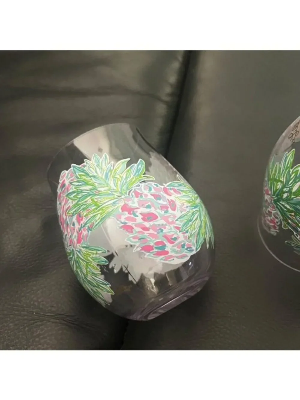Lilly Pulitzer Acrylic Pineapple Print Stemless Wine Glasses Set of 2